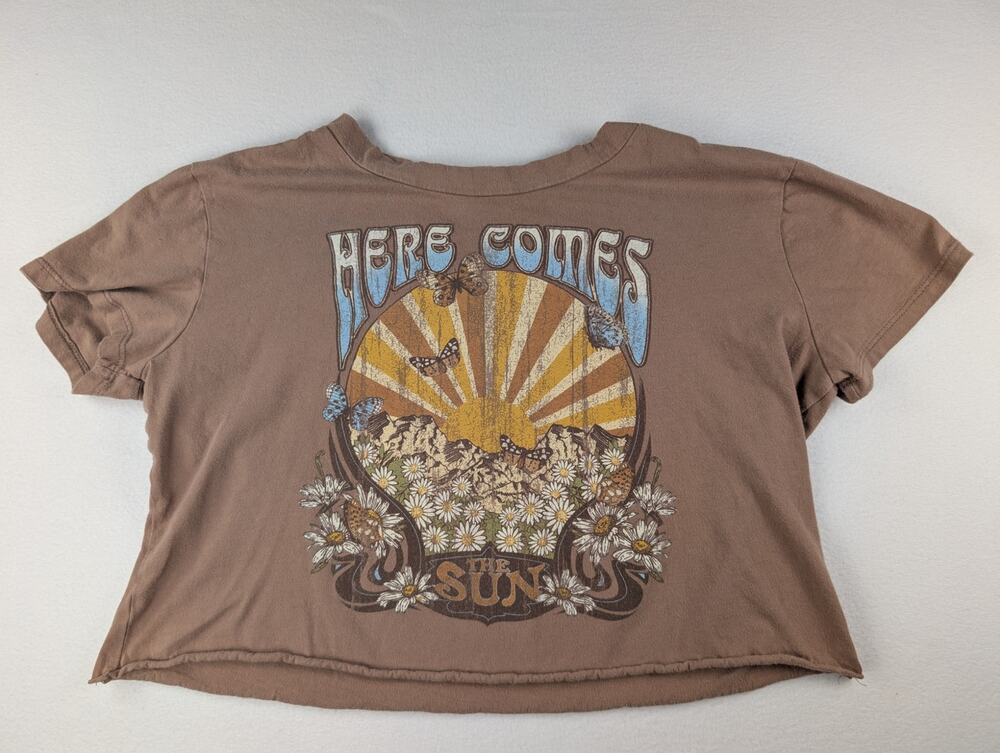 Altar’d State Here Comes The Sun Brown Butterfly Cropped Graphic Tee
